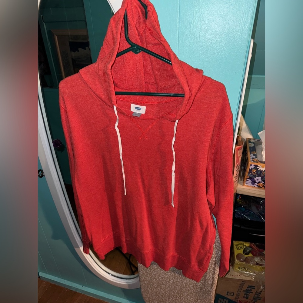 Orange long sleeve shirt with hood